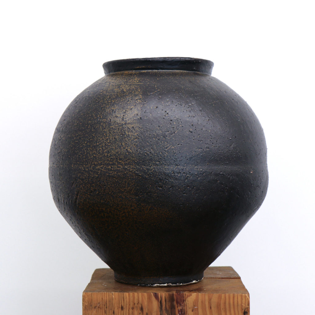 Sungwook Park, Black Glazed Moon Jar, 2021. Black-glazed ceramics, 40 x 40 x 40 cm, 15 3/4 x 15 3/4 x 15 3/4 inch.