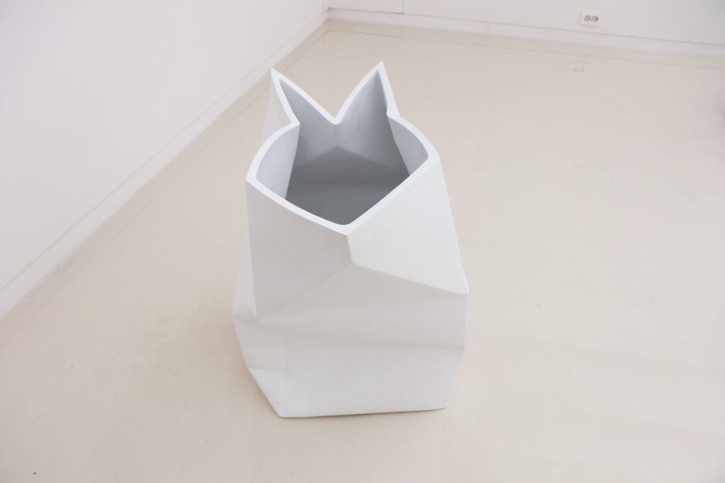 Nathaniel Robinson, Carton 1, 2019. Fiberglass-reinforced gypsum cement and paint, 68.6 x 49.5 x 50.8 cm, 27 x 19 1/2 x 20 inch.