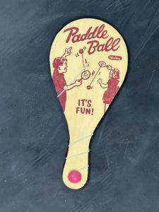 Richard Baker, Paddle Ball, 2013, Gouache on carved paperboard, 5 1/8 x 11 1/8 in