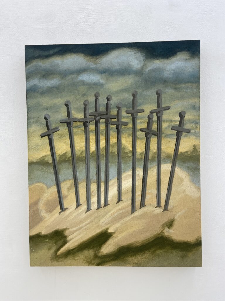 Ten of Swords 2025 41×31.8cm Powdered pigment, kaolin, and animal skin glue on linen