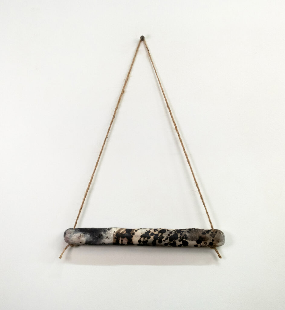 Untitled 2023 pit fired stoneware, twine 14 x 11 x 1 ¼ in
