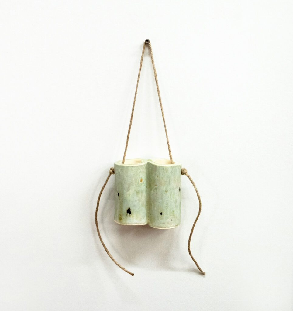 Untitled 2023 stoneware, glaze, twine 15 ½ x 6 ½ x 2 1/2 in